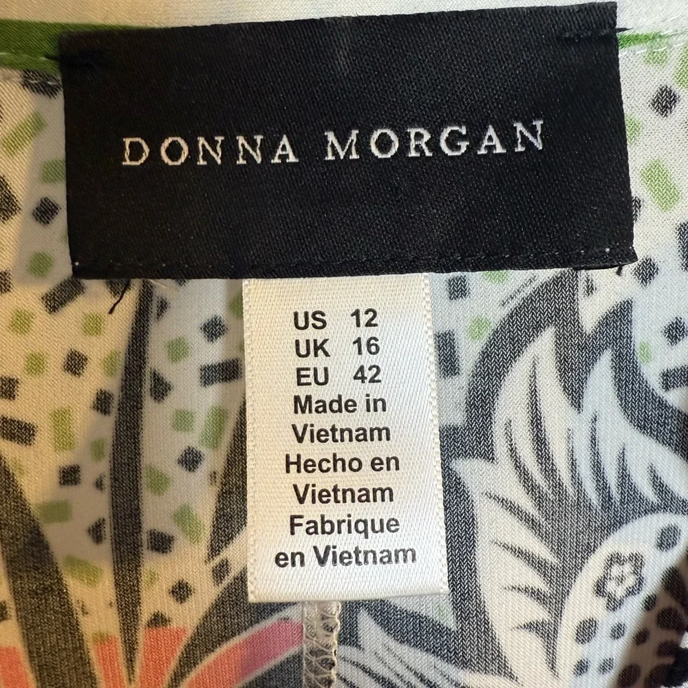 Donna Morgan Floral Print Midi Dress - Pink, Green, Black - Picture 9 of 9